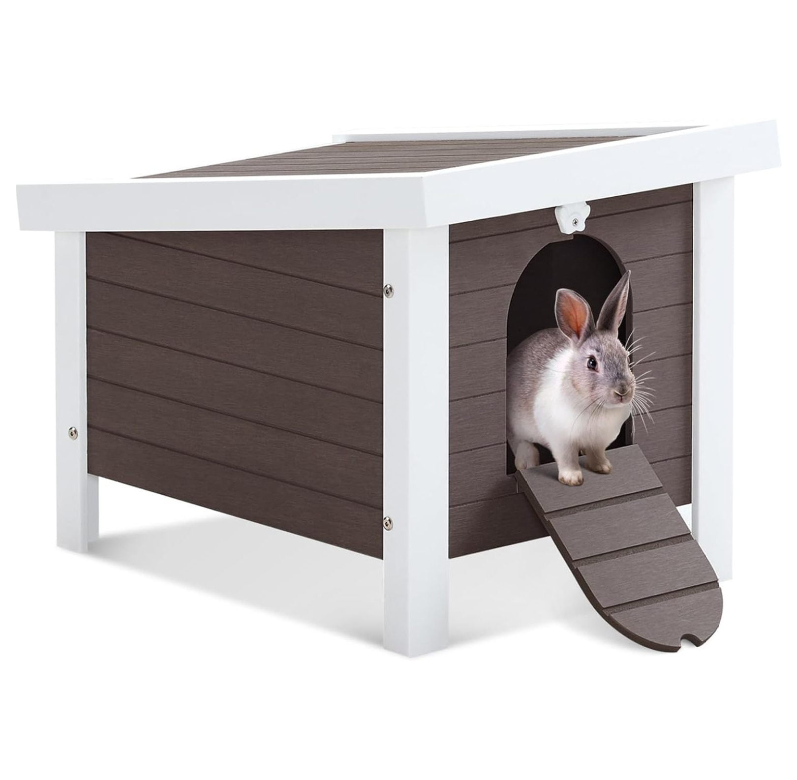 Hongwa Outdoor Cat House, Weatherproof PS Rabbit Hutch Hideout Bunny