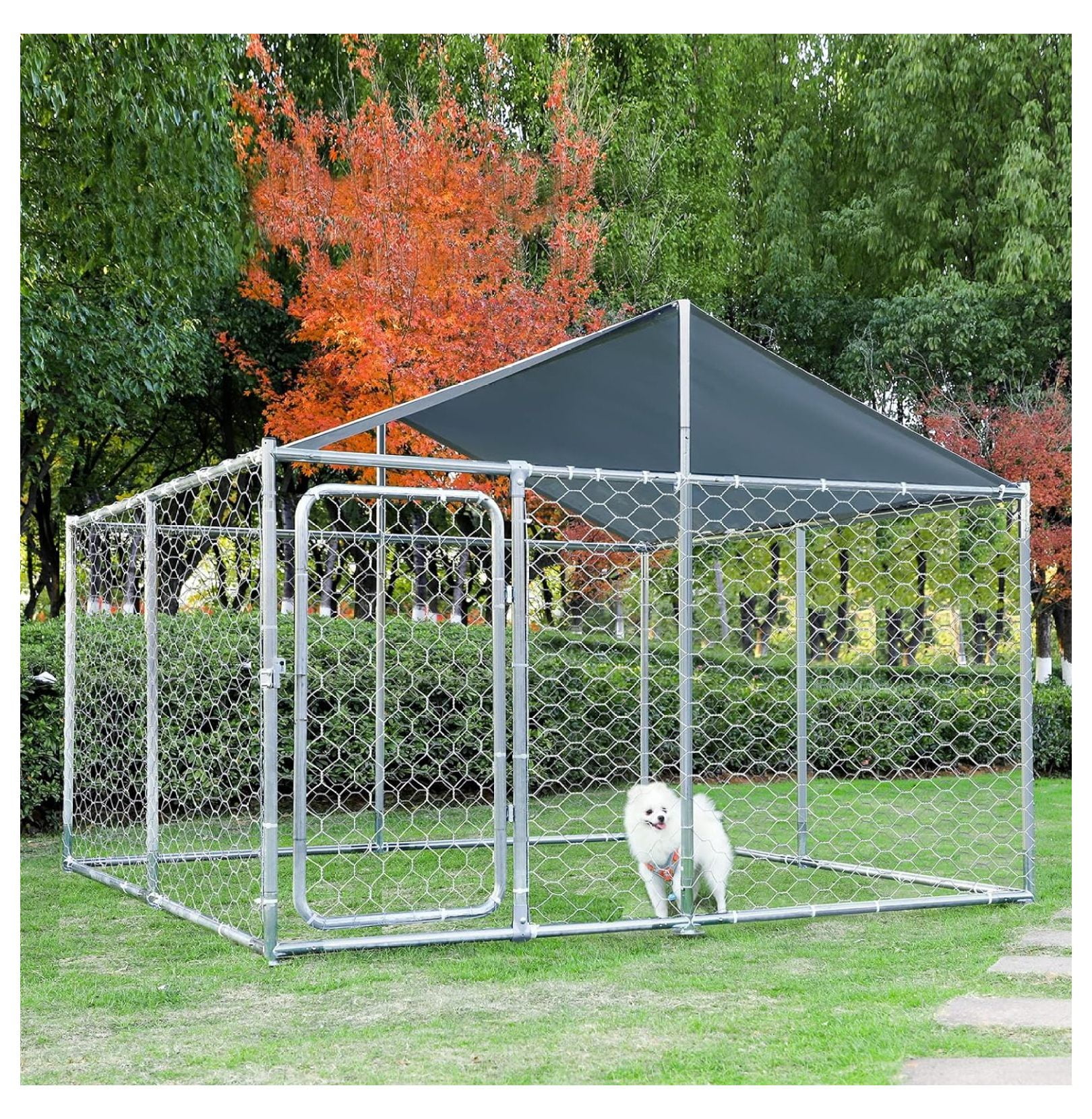 Hongwa Outdoor Dog Kennels for Large Dogs with Roof, Heavy Duty Metal