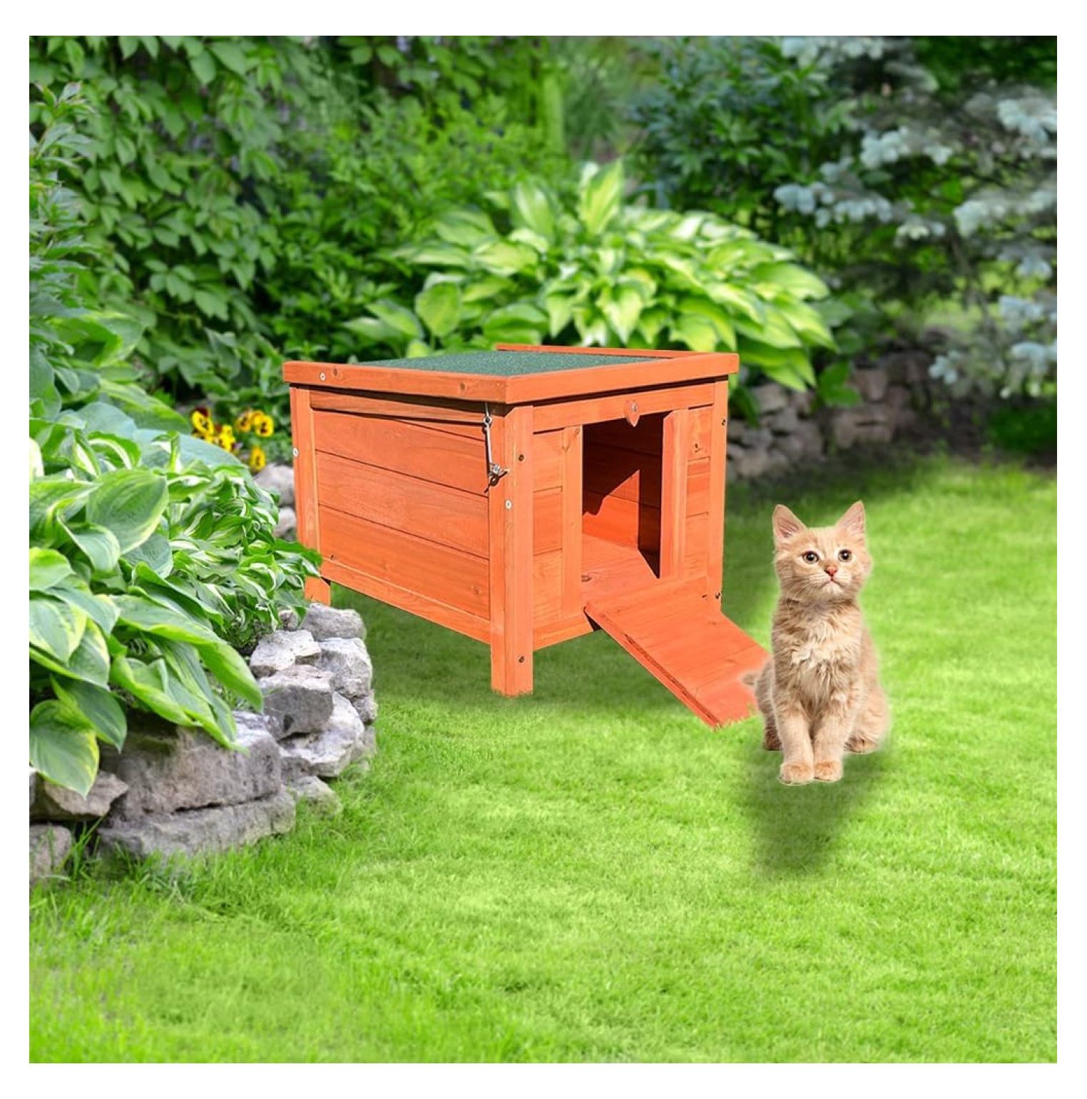 Hongwa Solid Wood Rabbit Hutch, Outdoor Rabbit Cage with Hinged Asphalt