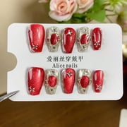 Hongyan pure handmade red Buccellati Xiaohongshu advanced medium and long phototherapy wholesale wearing nail piece simple style