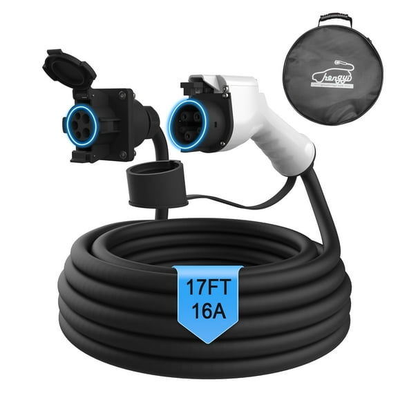 Hongyi EV Charger Extension Cable for Electric Vehicle 125V-250V, 17ft, 16A, Fast Charging with Carrying Bag for SAE J1772 Chargers