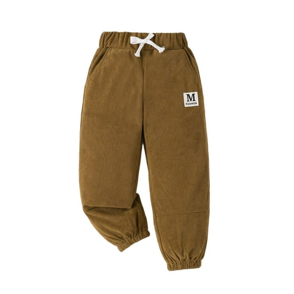 Honhmin Boys Pants, Elastic Waist Fleece-lined Corduroy Outdoor Joggers for Kids Brown Size 7-8 T