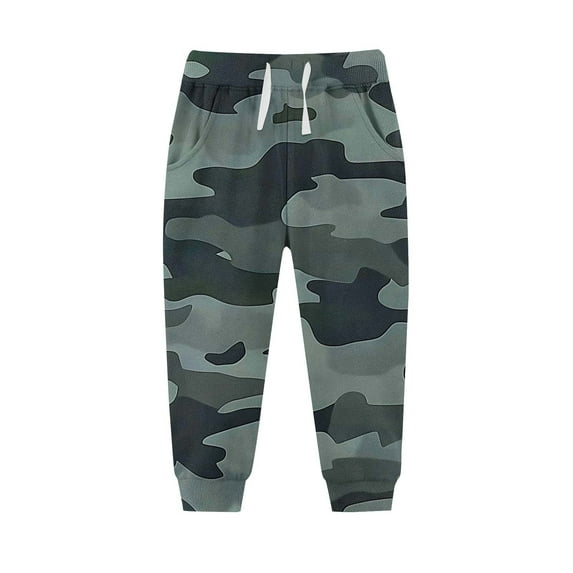 Honhmin Boys Sweatpants, Casual Camouflage Elastic Waist Drawstring Thermal Pants Gray Size 5-6 T