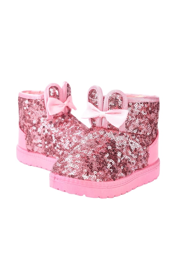 Girls Snow Boots, Gift Non-Slip Thermal Sequins Little Bunny Winter Shoes Pink Size 1.5 (Big Kids)