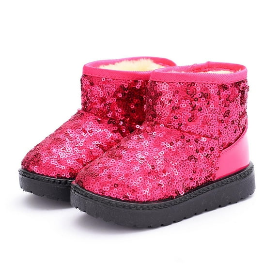 Honhmin Girls Snow Boots, Non-Slip Thermal Winter Princess Sequins Ankle Boots for Girls Hot Pink Size 1 (Big Kids)
