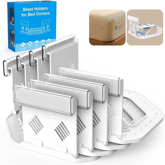 Honhorrs Bed Sheet Holders for Corners 4 Pack with ABS Locking Clips, Fitted Sheet Holder Keep Sheets Firm & Tight, Heavy Duty Non-Slip Design, Easy Install, Fits All Mattress Sizes Twin to Cal King