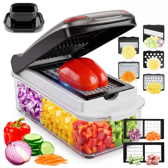 Honhorrs Vegetable Chopper Mandoline Slicer with Container, Food Veggie Chopper, Cheese Grater, Onion Vegetable Cutter for Kitchen Gadgets & Gifts, Home Essentials (9-in-1, Black)