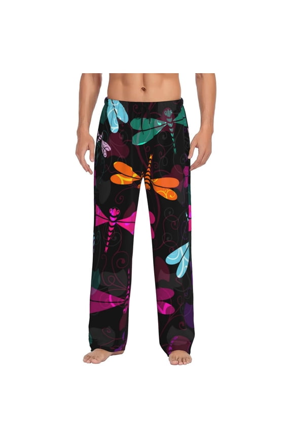 Colorful Dragonflies for men - a sleek fusion of Straight Pajama Pants, versatile Lounge Pants, and cozy Sleepwear, all rolled into one-Small