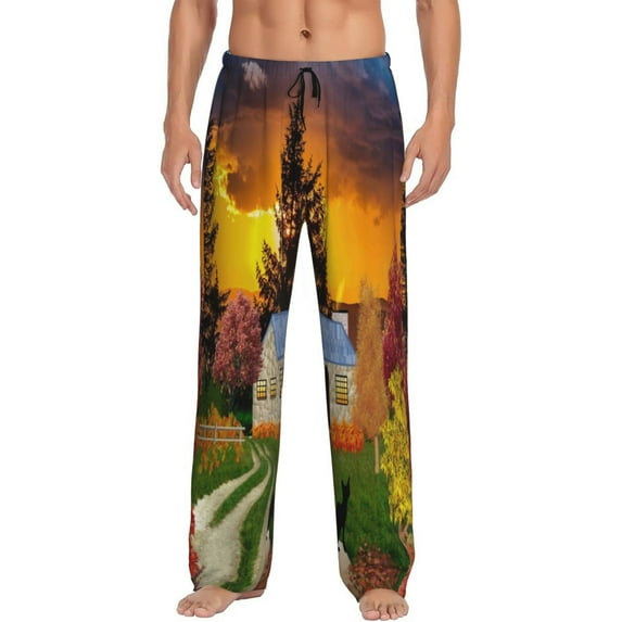 Honiee Fall Village Scenery for men - a sleek fusion of Straight Pajama Pants, versatile Lounge Pants, and cozy Sleepwear, all rolled into one-Large