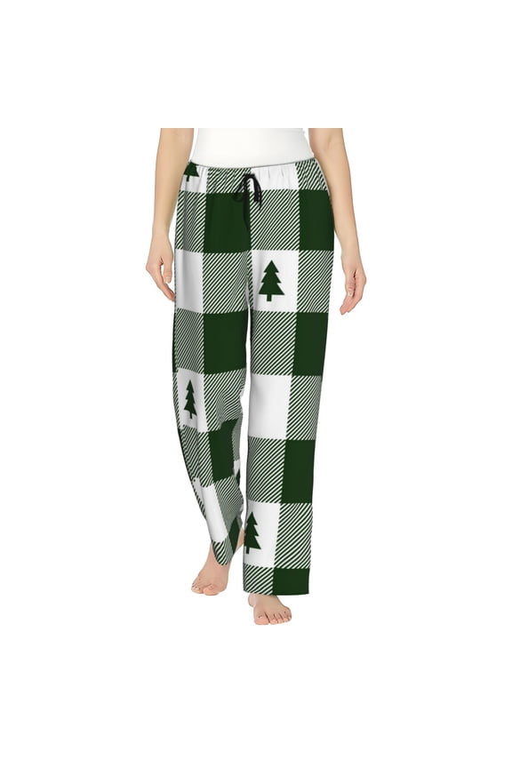 Green White Lumberjack Plaid for elegant Women's Lounge Pants and Pajama Pants, crafted for ultimate comfort in your sleepwear essentials-Small