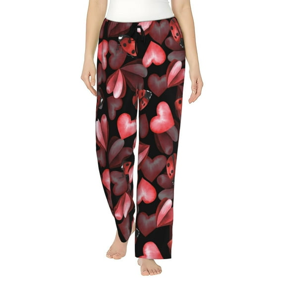 Honiee Ladybugs and Red Hearts for elegant Women's Lounge Pants and Pajama Pants, crafted for ultimate comfort in your sleepwear essentials-Small