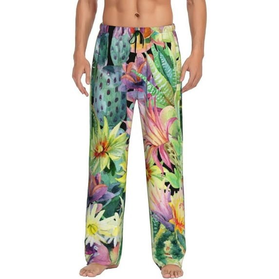 Honiee Watercolor Blooming Cactus for men - a sleek fusion of Straight Pajama Pants, versatile Lounge Pants, and cozy Sleepwear, all rolled into one-Medium