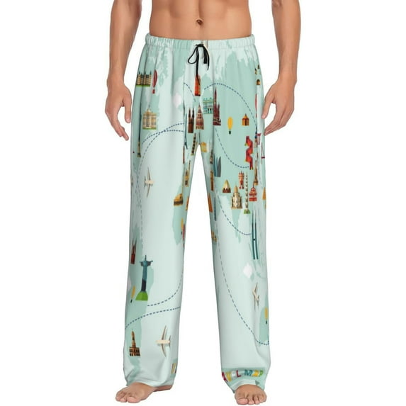 Honiee World Travel Map for men - a sleek fusion of Straight Pajama Pants, versatile Lounge Pants, and cozy Sleepwear, all rolled into one-Medium