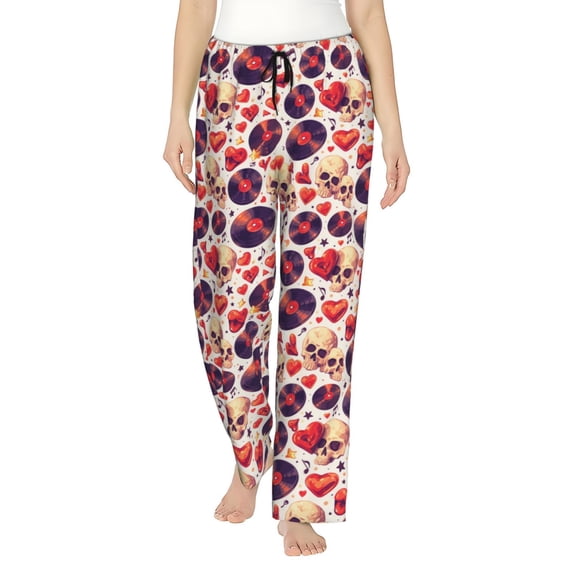 Honiee rock Skull record heart for elegant Women's Lounge Pants and Pajama Pants, crafted for ultimate comfort in your sleepwear essentials-XX-Large