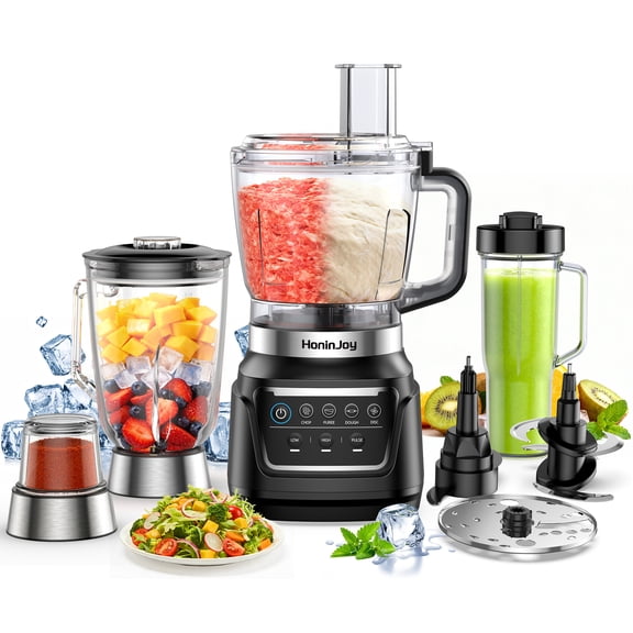 HoninJoy Food Processor, 10-in-1 Blenders for Kitchen, Smoothies Blender for Ice Crushing, Dough Making, Chopping, Grinding, Slicing & Shredding, Dishwasher Safe for Home Use