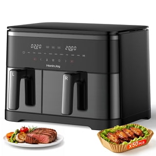 HoninJoy Large Double Air Fryer, 10-in-1 Independent 4+8 QT Baskets Air Fryer with LED Touch Screen (Air Fryer Liner Inclued)