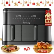 HoninJoy Large Double Air Fryer, 10-in-1 Independent 4+8 QT Baskets Air Fryer with LED Touch Screen Air Fryer Liner Inclued