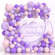 Honinda Pink and Purple Balloon Garland Arch Kit Pastel Pink Purple Matte Purple and Rose Gold Confetti Balloons Butterfly Stickers for Birthday Party Wedding Bridal Baby Shower Encanto Decorations