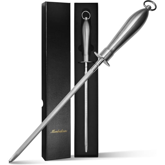 Honing Rod 10'', German High Carbon Steel Knife Sharpener Rod with Premium Gift Box, Professional Fine Sharpening Stone Kitchen Knife Whetstone with Stainless Steel Handle, 10 inch