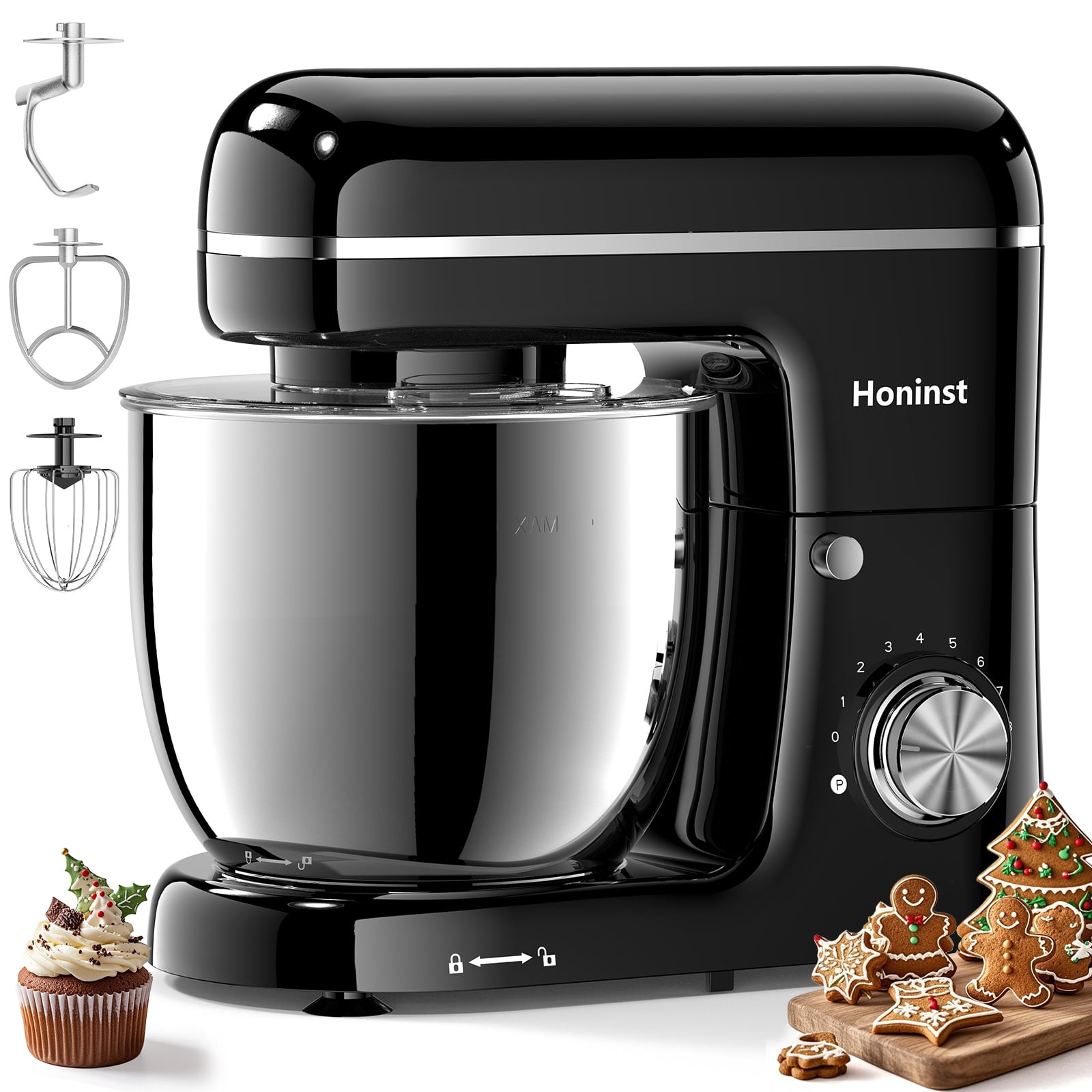 Honinst 6 QT Stand Mixer, Lightweight 10+P Speeds with Tilt-Head Electric Mixer, Kitchen Mixer with Dough Hook, Whisk, Beater, Bowl for Baking, Cake and Most Home Cooks - Walmart.com