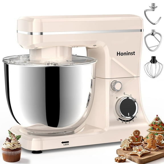 Honinst 6-QT Tilt-Head Stand Mixer, 3 in 1 Multi-Functionality 10 P Speeds kitchen Mixer, 660W Electric Food Mixer with Dough Hook, Whisk, and Beater NEW