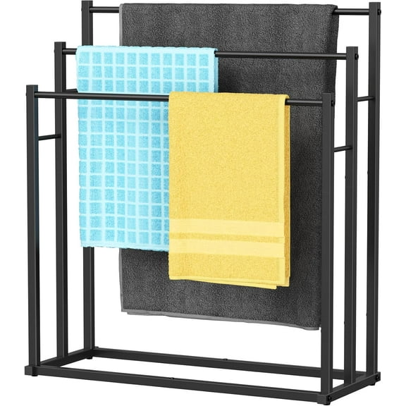 Towel Racks for Bathroom, 3 Tier Wide Towel Drying Rack Outdoor, Free Standing Towel Rack, Pool Towel Blanket Stand and Display Rack for Oversized Bath Towels, Black