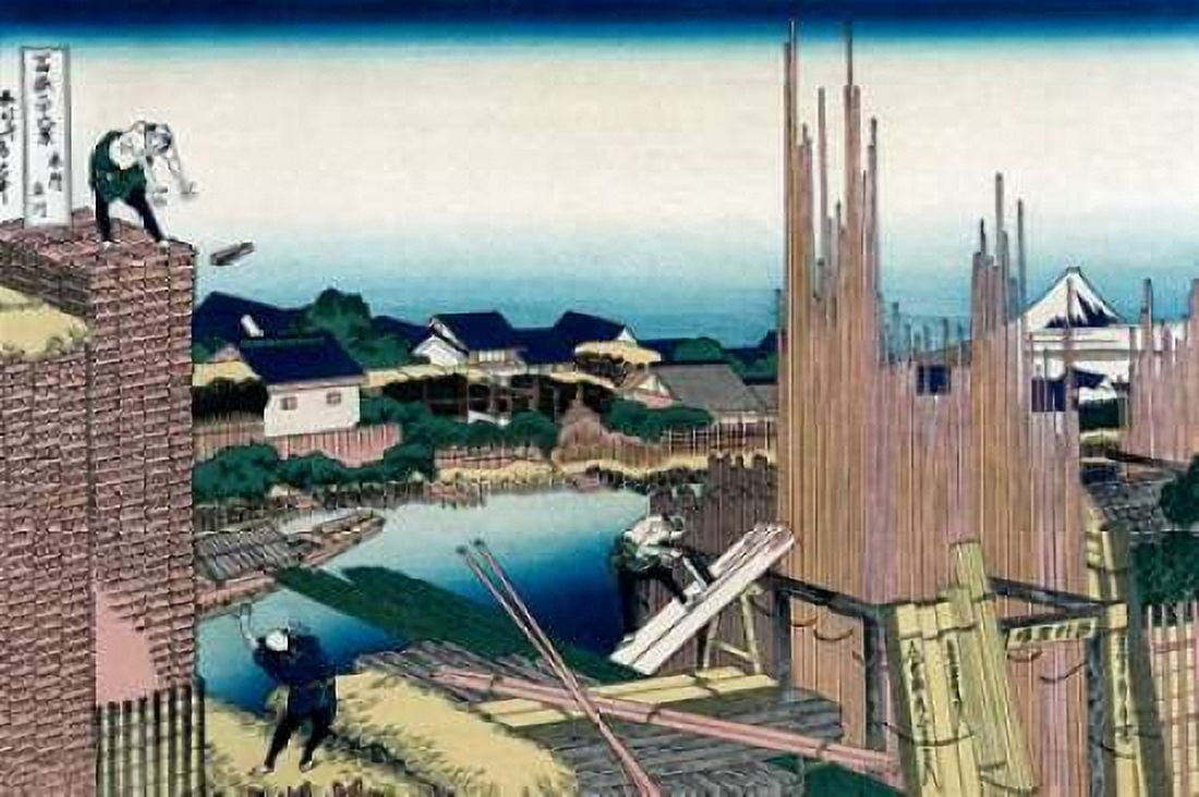 Honjo Tatekawa the Timber yard at Honjo 1830 Canvas Art - Hokusai (24 x 36)