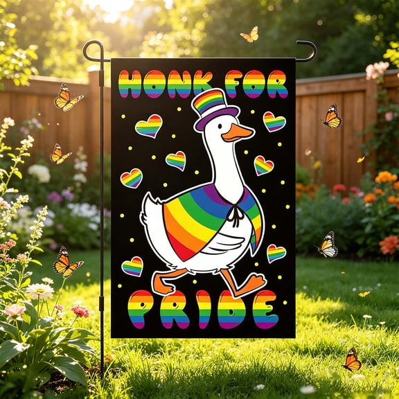 Honk For Pride Double Sided Garden Flag, 12x18 inch Double Sided Kindness Peace Equality Love Inclusion Hope Diversity Garden Flag for Lesbian Gay Bisexual Pride Month Yard Outdoor Decorations