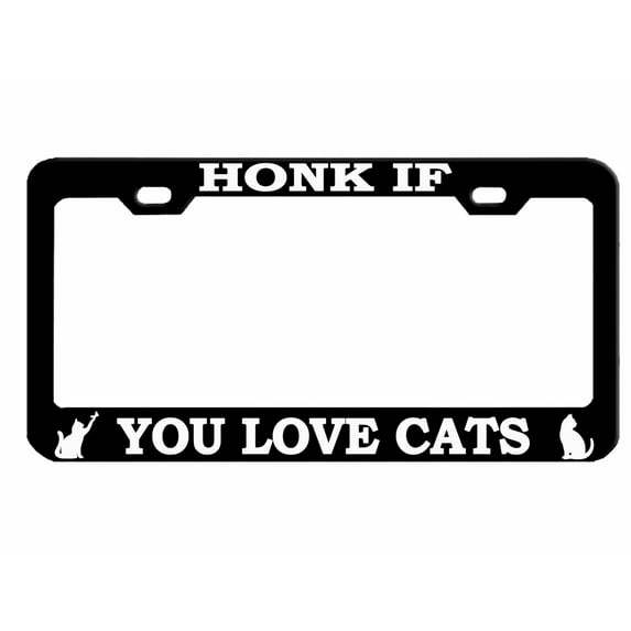 Honk if You Love Cats Lovers Style Heavy Duty Metal License Plate Frame Personalise/Car Accessories Car Tag Holder Cover (Black/White)