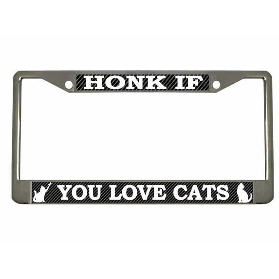 Honk if You Love Cats Lovers Style Heavy Duty Metal License Plate Frame Personalise/Car Accessories Car Tag Holder Cover Carbon (Chrome/Carbon/White)