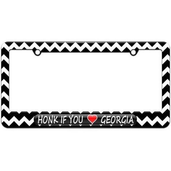 Honk if You Love Georgia License Plate Tag Frame, Black Chevrons Design