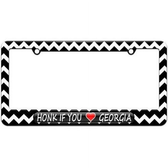 Honk if You Love Georgia License Plate Tag Frame, Black Chevrons Design