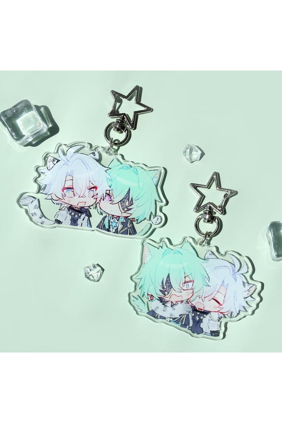 Honkai Star Rail Phainon Anaxagoras Acrylic Keychain - Cute Cat Ear Chibi Couple Charm for Backpack Keys, HSR Fan Merch