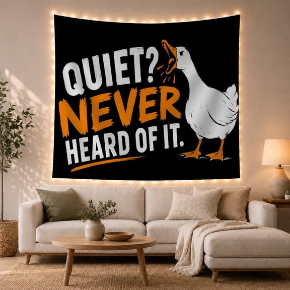 Honking Goose Against Black Quote Backdrop, Playful Illustration for Animal Lovers, Bird Wall Art, Birthday Gift, Tapestry Wall Hanging for Bedroom, Dorm and Studio