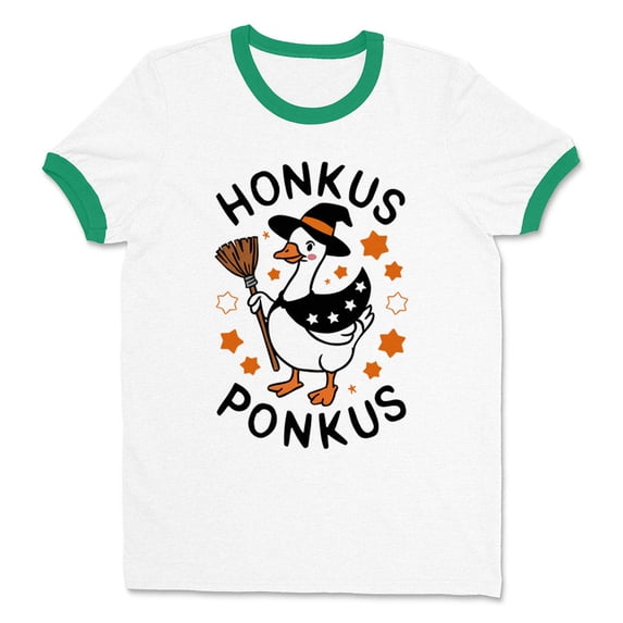 Honkus Ponkus Ringer Tee Shirt Unisex Large White/Kelly Green