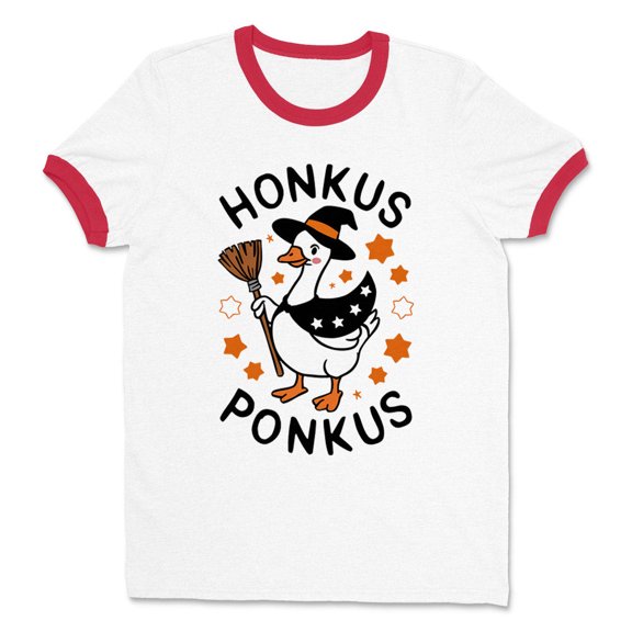 Honkus Ponkus Ringer Tee Shirt Unisex Large White/Red