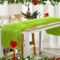 thumbnail image 1 of Honmine 1 Pcs Christmas Green Faux Fur Table Runner Whimsical Lime Green Christmas Table Runner Holiday Party Kitchen Fireplace Dining Room Home Decoration, 1 of 7