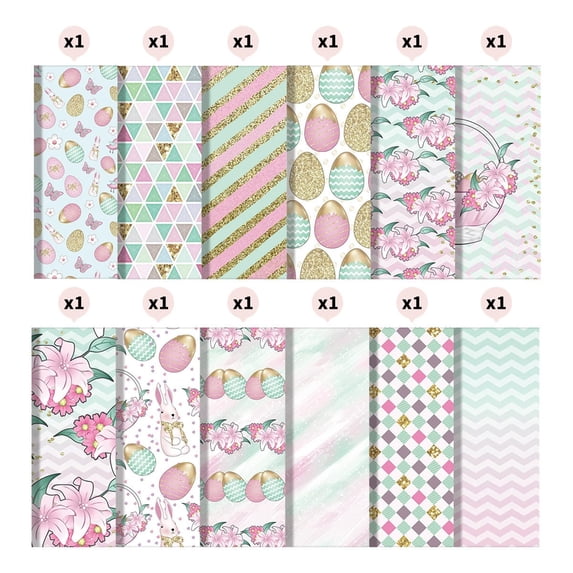 Honmine 12 Sheets Easter DIY Scrapbook Paper, Colorful Account Material for Crafts, Scrapbooking Magazine Background Paper, Spring Decor