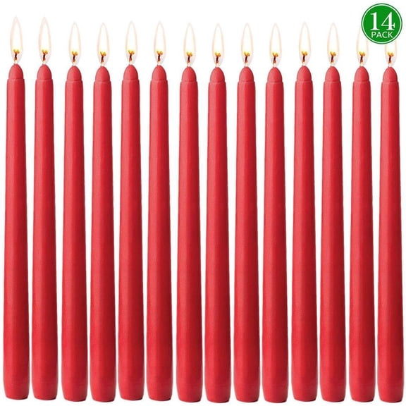 Honmine 14pcs Red Taper Candles Hand Poured Candles 10in, 25.4cm for Home Decor Wedding Receptions, Baby Showers Birthdays Celebrations