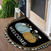 Honmine 15.8x23.6in Half Round Door Mat Thanksgiving Pumpkin, Indoor Entrance Half Circle Area Rug Semi Circular Door Mat Half Moon Rug for Floor Bathroom Kitchen Fireplace