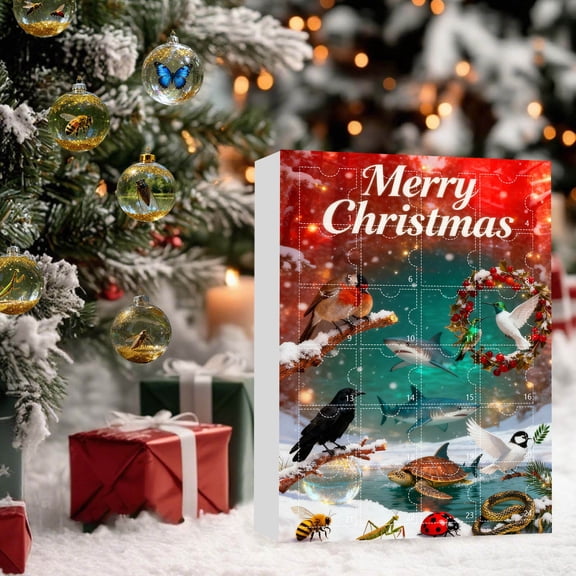 Honmine 2D Animal Specimens Christmas Advent Calendar - Countdown Calendar Boxes With 24pcs 2D Clear Acrylic Animal Ball Pendants, Funny Hanging Ornaments for Collectors Xmas Tree Decorations