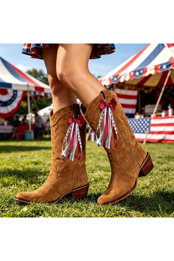2Pcs Cowboy Boot Bows, Fringe Boot Clips Cowgirl Accessories, Leather Look Boot Charms For Country Concert, Barn Dance, Fair