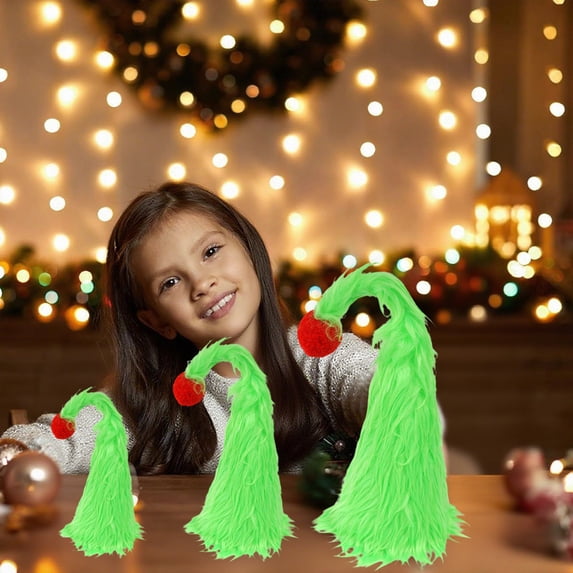 Honmine 3 Pcs Lime Green Furry Christmas Decorations Mini Fuzzy Elf Xmas Tree Tabletop Decor Soft Faux Fur Table Centerpieces Gifts for Holiday Ornaments Party Supplies