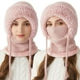 thumbnail image 1 of Honmine 3-in-1 Knit Hat with Scarf and Mask, Fleece Lined Winter Balaclava, Windproof Warmth Headwear for Outdoor Activities, Cold Weather Use, 1 of 7