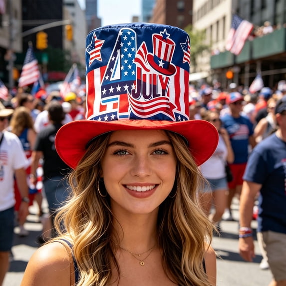 Honmine 4th Of July Patriotic Top Hat, Flag Uncle Sam Style Top Hat With Statue Of Liberty Print, Party Accessory For Adults, Parade, BBQ, Picnic