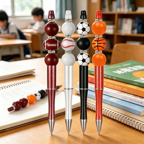Honmine 8 Piece DIY Beaded Pens, for Soccer and Basketball Sports Clubs, Inventive DIY Office and Study Supplies, 0.27 fl oz Ink Each