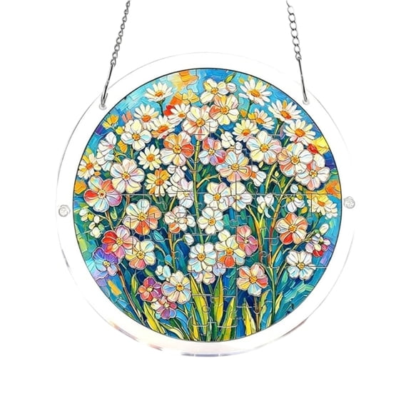 Honmine Acrylic Puzzle Suncatcher Window Hanging, 83 Pieces 7.4 Inch Garden Decoration, Stained Glass Style Rainbow Maker for Home, Mom, Birthday Gift