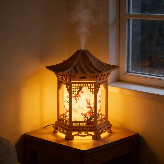 Honmine Aroma Diffuser Night Light, 160ml Oil Diffuser with 2 Mist Modes, Japanese Style Garden Humidifier for Yoga, Bedroom, Office, Desk