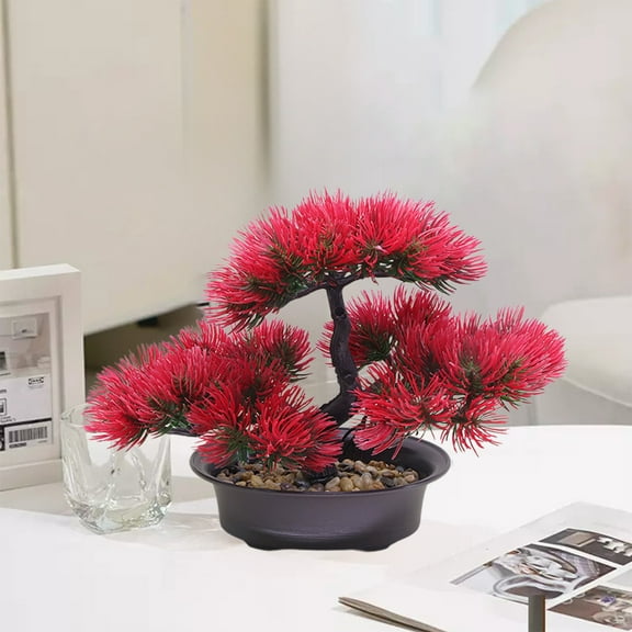Honmine Artificial Bonsai Tree Realistic Pine Faux Plant for Home Office Desk Compact Greenery Desktop Decoration and Lifelike Indoor Zen Garden Decor