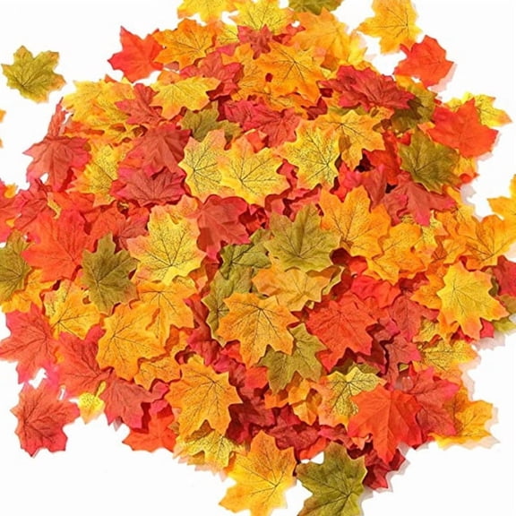 Honmine Artificial Fall Maple Leaves 200-Piece Pack, Mixed Color Autumn Leaf Decor for Thanksgiving, Halloween, Weddings, Table Scatter, Craft